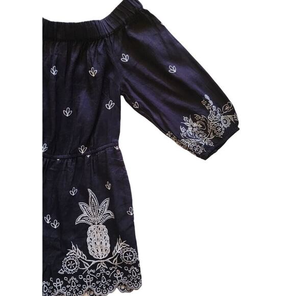 NWT Anthropologie Farm Rio Linen Pineapple Romper XS Navy Embroidered Summer - Picture 3 of 8